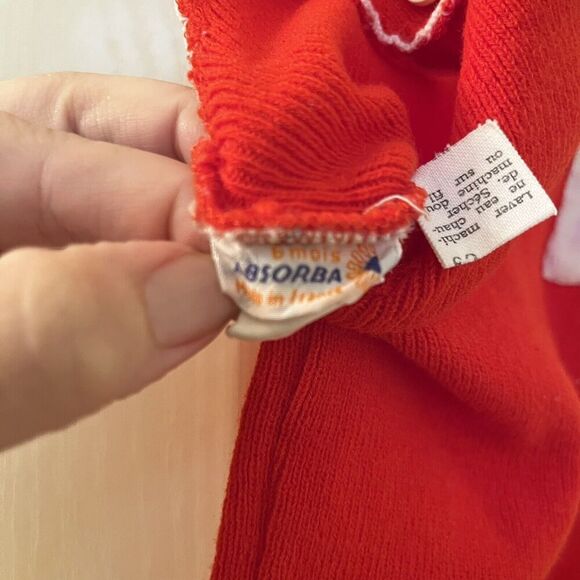 Vintage Absorba Red Cherry Sweater One Piece Footed Romper Girls Size 6 Months - Picture 7 of 14